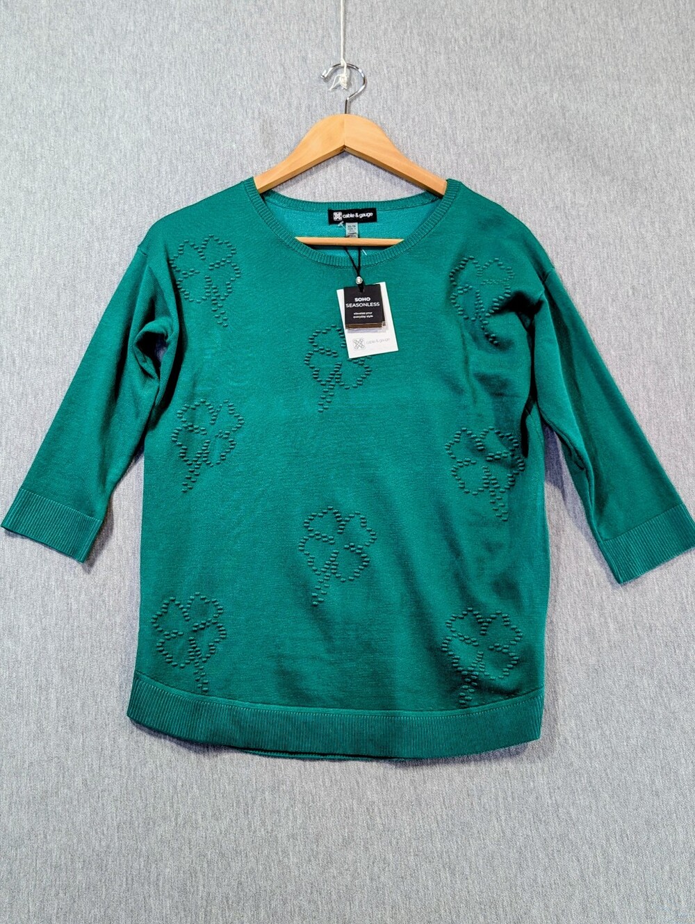 Cable & Gauge Rayon Sweater Blouse Women's XS Green NWT